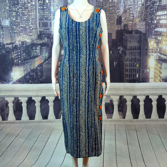 Nancy Crystal sz 6 Rare Vintage Striped Sleeveless 100% Silk Dress - Picture 1 of 7